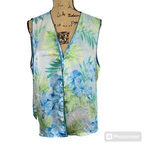 Oscar de la Renta Pink Label Blue Green Tropical Floral Night Gown Top